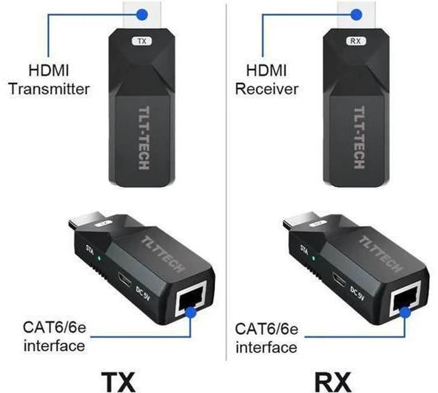 Alt view image 3 of 6 - 60M HDMI-compatible Extender Cat5e Cat 6 Ethernet UTP HD to Lan Converter 1080p