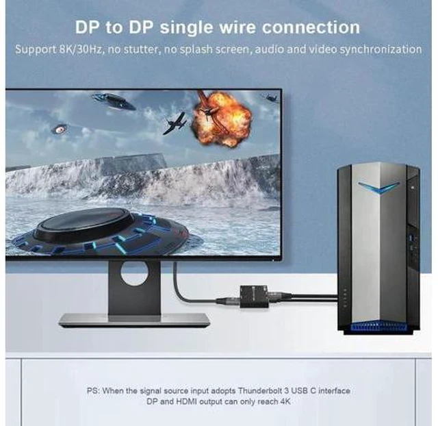 Alt view image 6 of 6 - Video Splitter Displayport to Displayport 1.4&HDMI 2.1-Compatible 1x2 MST SST Hu