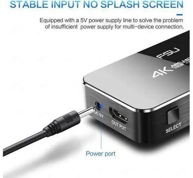 Alt view image 6 of 6 - UHD HDMI Switch 2.0 4K HDR 4x1 Adapter Switcher with Audio Extractor 3.5 jack op