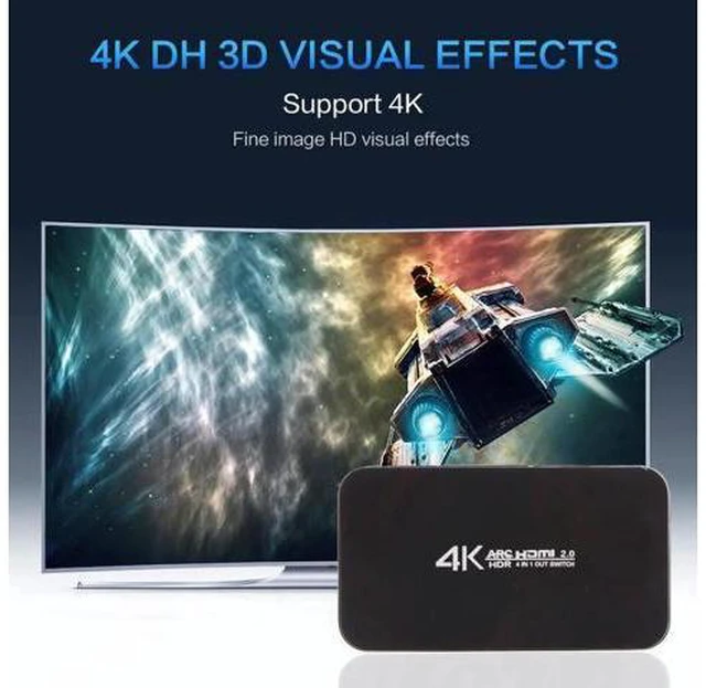Alt view image 3 of 6 - UHD HDMI Switch 2.0 4K HDR 4x1 Adapter Switcher with Audio Extractor 3.5 jack op