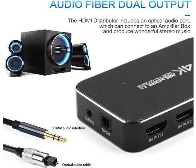 Alt view image 2 of 6 - UHD HDMI Switch 2.0 4K HDR 4x1 Adapter Switcher with Audio Extractor 3.5 jack op