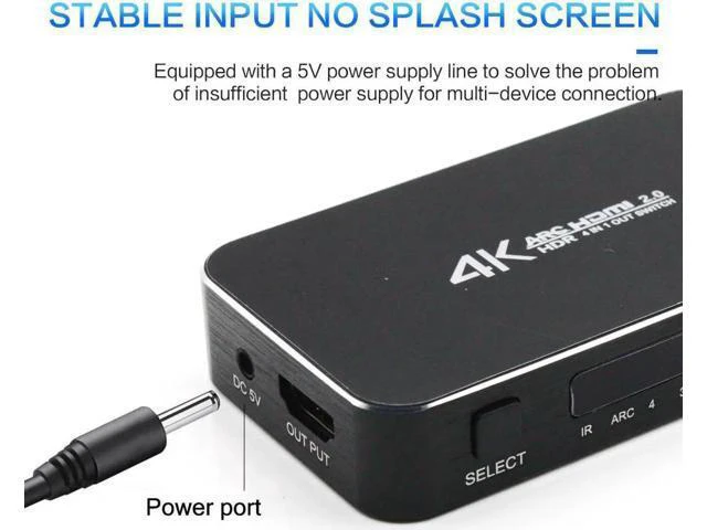 Alt view image 5 of 6 - UHD HDMI Switch 2.0 4K HDR 4x1 Adapter Switcher with Audio Extractor 3.5 jack op