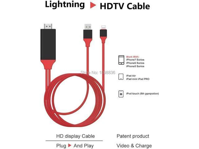 Alt view image 5 of 6 - 2M 8 Pin Lightning to HDMI HDTV AV Adapter Cable Adapter for iPhon 7 6s 6 Plus 5
