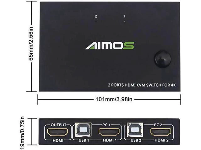 Alt view image 5 of 6 - 2In1Out 4K USB HDMI-compatible KVM Switch Box for 2PC Sharing Keyboard Mouse Pri