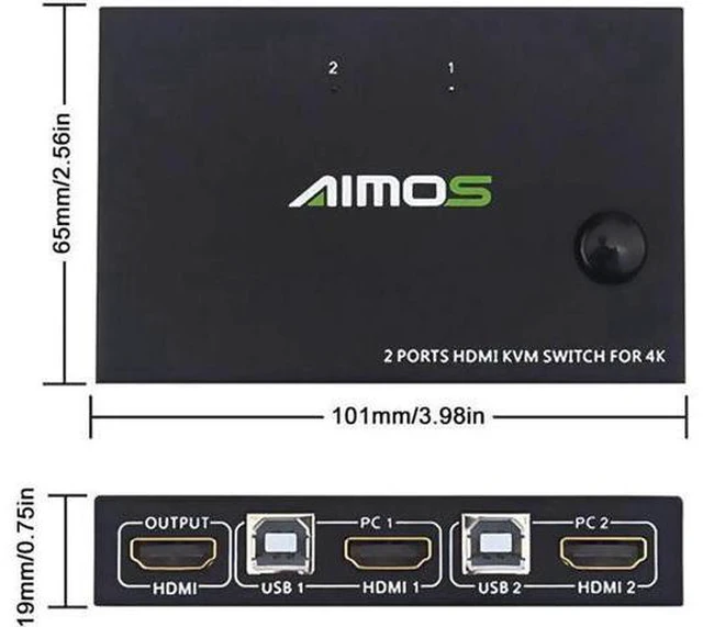 Alt view image 5 of 6 - 2In1Out 4K USB HDMI-compatible KVM Switch Box for 2PC Sharing Keyboard Mouse Pri