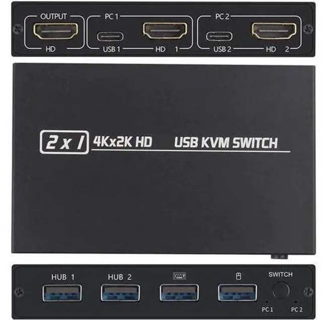 Alt view image 4 of 6 - 2 In1 Out 4KX2K USB HDMI-compatible KVM Switch Box for 2 PC Sharing Keyboard Mou