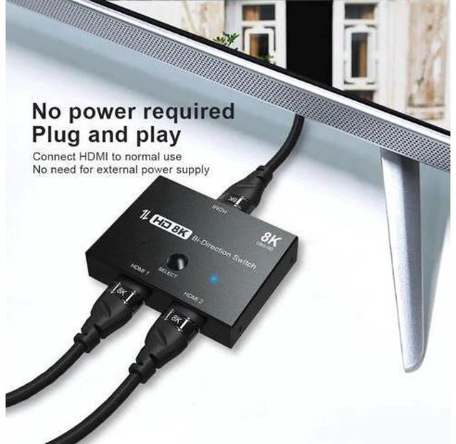 Alt view image 2 of 6 - HD 8K HDMI 2.1 Bi-Directional Switch 8K 60Hz 1 in 2 Out / 2 in 1 Out High Speed