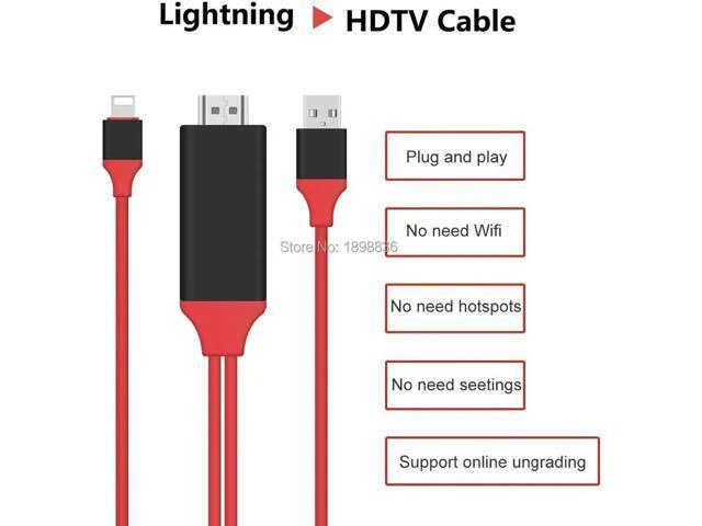 Alt view image 3 of 6 - 8 pin Lightning to HDMI HDTV AV Cable Adapter for iOS 10 11 iPhone X 5 SE 6S 7 8