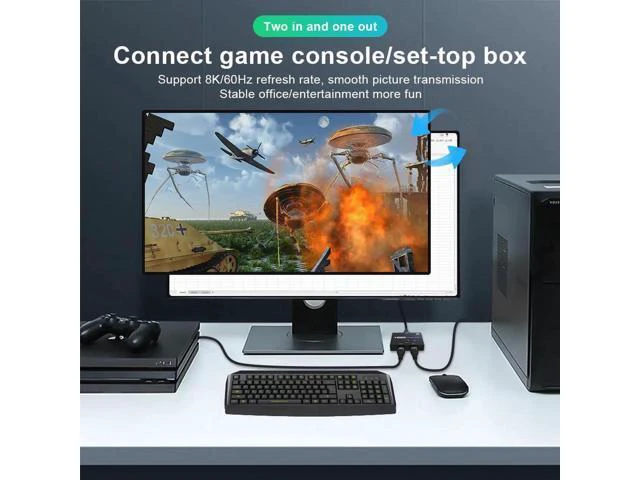 Alt view image 5 of 5 - 8K HD 2x1 Bi-Direction HDMI-Compatible 2 In 1 Out Switcher Adapter 8K@60Hz 4K@12