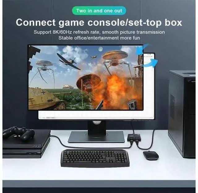 Alt view image 4 of 6 - HD 8K 60Hz 2x1 Bi-Direction HDMI-Compatible 2.1 Switcher Adapter 4K 120Hz 1x2 Co