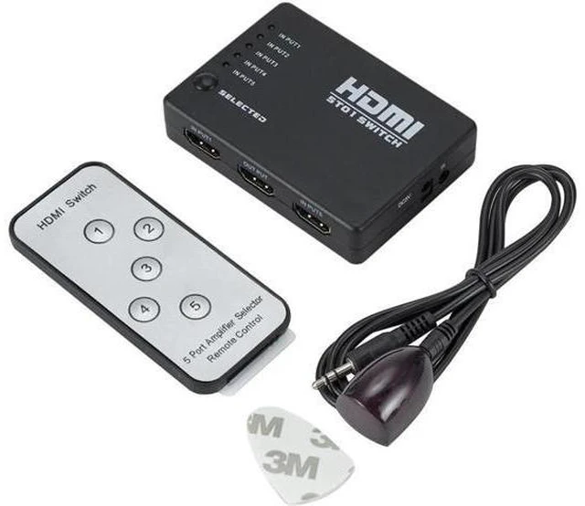 Main image of 5 Port HDMI Switch 1080p Selector Splitter Hub with IR Remote Controller for HDT