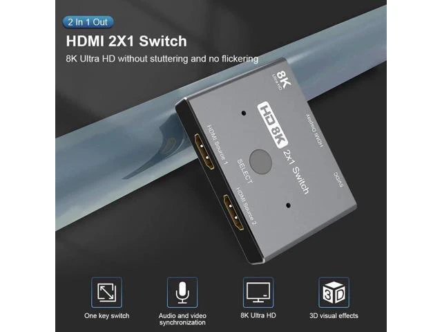 Alt view image 2 of 6 - HDMI-compatible Ultra HD 8K Switch High Speed 48Gbps 2 in 1 out Splitter 8K@60Hz