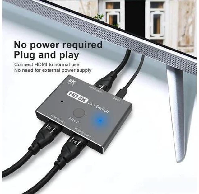 Alt view image 3 of 6 - HDMI-compatible Ultra HD 8K Switch High Speed 48Gbps 2 in 1 out Splitter 8K@60Hz