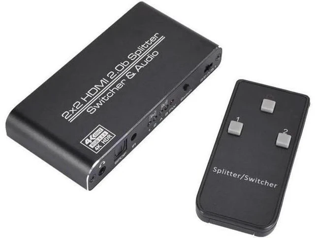 Alt view image 4 of 7 - 4K@60 2 In 2 Out HDMI 2.0 Switcher Splitter 2x 2 HDMI 1x Toslink 1x 3.5mm Jack S