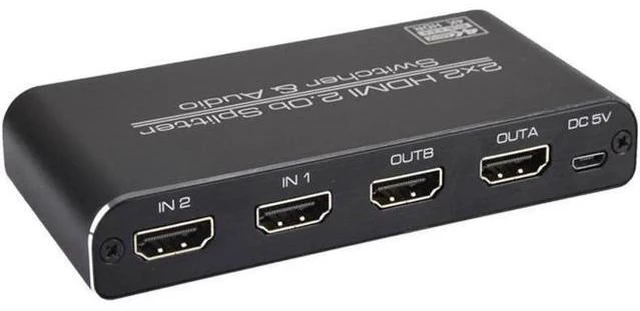 Alt view image 7 of 7 - 4K@60 2 In 2 Out HDMI 2.0 Switcher Splitter 2x 2 HDMI 1x Toslink 1x 3.5mm Jack S
