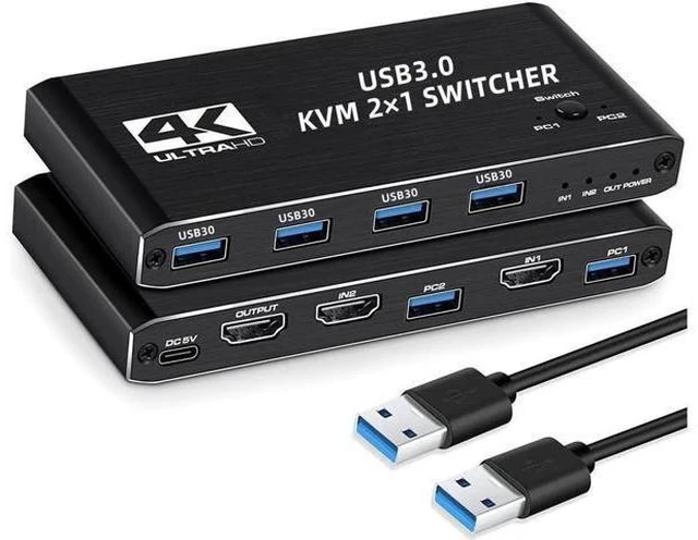 Main image of 4K@60 USB KVM Switch USB 3.0 Switcher HDMI KVM Switch 2 In 1 Out for 2 PC Sharin