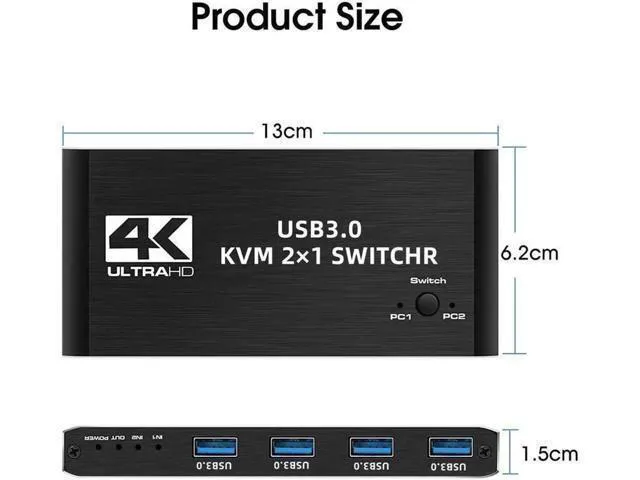 Alt view image 3 of 7 - 4K@60 USB KVM Switch USB 3.0 Switcher HDMI KVM Switch 2 In 1 Out for 2 PC Sharin