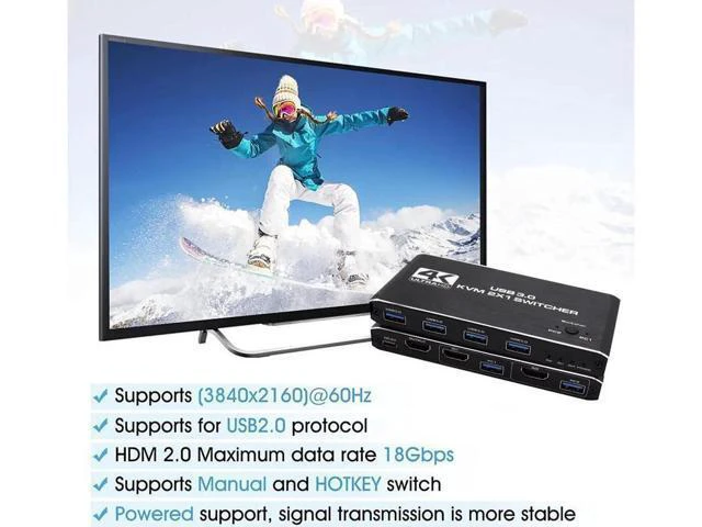 Alt view image 7 of 7 - 4K@60 USB KVM Switch USB 3.0 Switcher HDMI KVM Switch 2 In 1 Out for 2 PC Sharin
