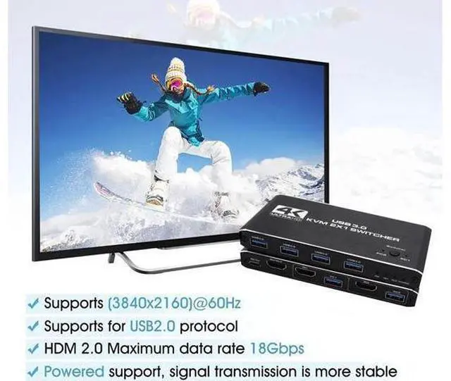 Alt view image 2 of 6 - 4K USB KVM Switch USB 3.0 Switcher HDMI-compatible KVM Switch 2 In 1 Out for 2 P