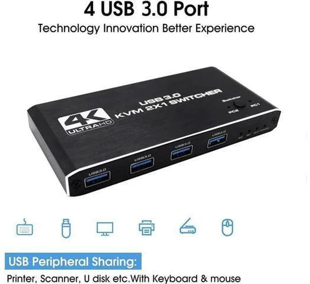 Alt view image 3 of 6 - 4K USB KVM Switch USB 3.0 Switcher HDMI-compatible KVM Switch 2 In 1 Out for 2 P