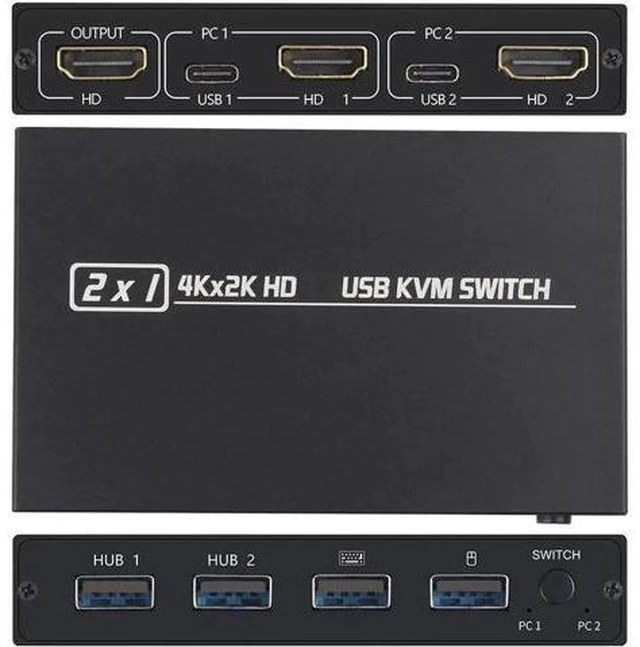 Main image of USB KVM Switch USB 2.0 Switcher HDMI-compatible KVM Switch 2 In 1 Out 4K for 2 P