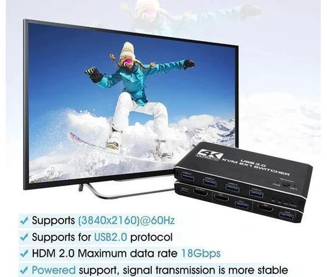 Alt view image 3 of 6 - USB KVM Switch USB 3.0 Switcher HDMI-compatible KVM Switch 2 In 1 Out 4K for 2 P