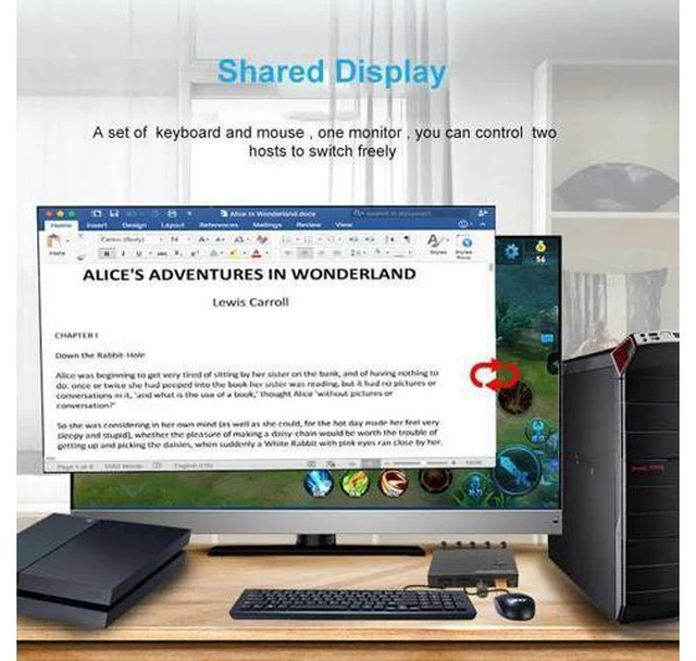 Alt view image 5 of 6 - USB KVM Switch USB 2.0 Switcher HDMI-compatible KVM Switch 2 In 1 Out 4K for 2 P