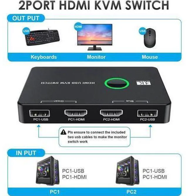 Main image of switch for 2 computers to share keyboard, mouse, printer, high-definition displa