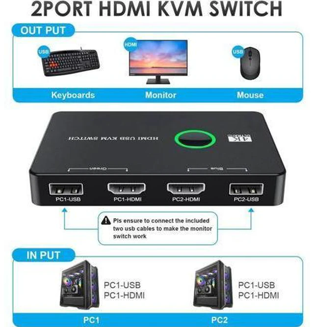 Main image of switch for 2 computers to share keyboard, mouse, printer, high-definition displa