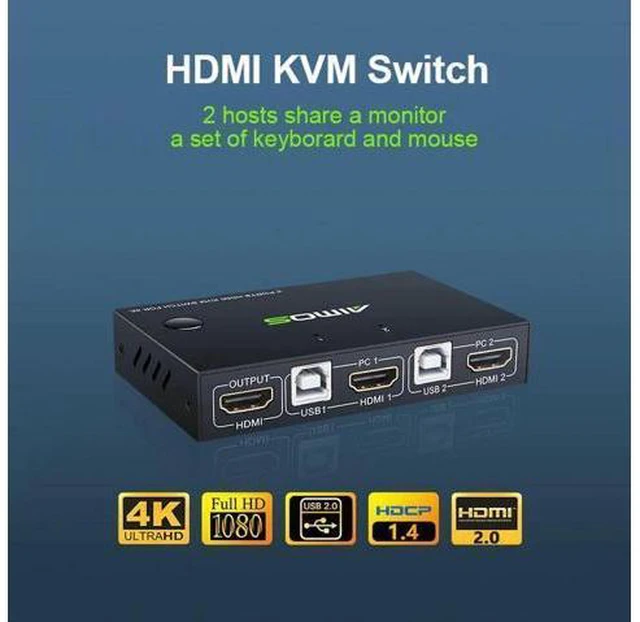 Main image of HDMI KVM Switcher 4K 2 in 1 out USB KVM Switcher Keyboard Mouse USB Shared Displ
