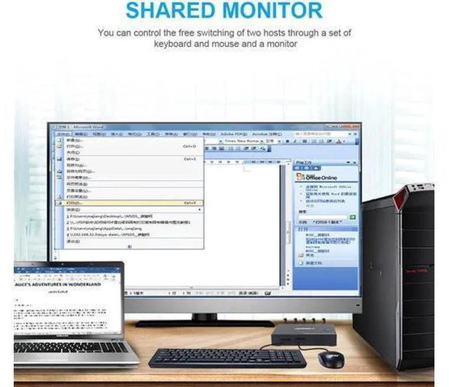 Alt view image 2 of 5 - HDMI KVM Switcher 4K 2 in 1 out USB KVM Switcher Keyboard Mouse USB Shared Displ