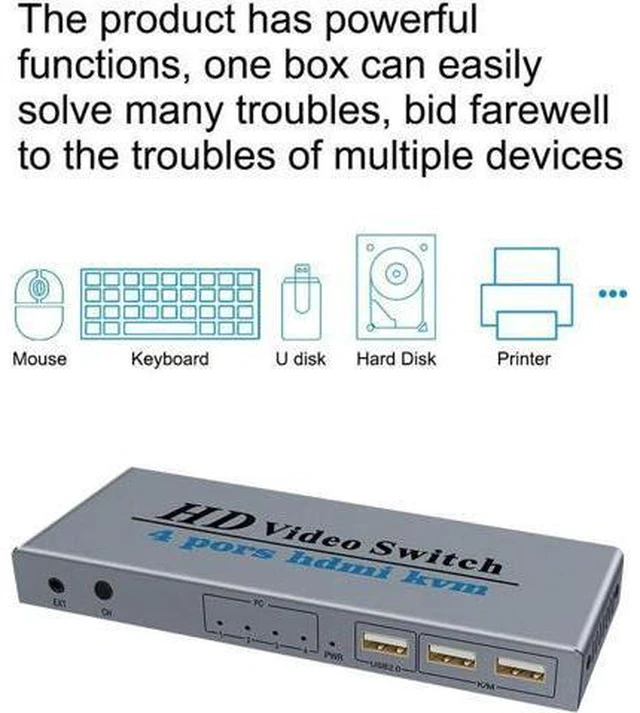 Alt view image 4 of 6 - HDMI Switch 4K USB HDMI KVM Switcher 4 in 1 Out with 3 USB Ports out for Mouse K