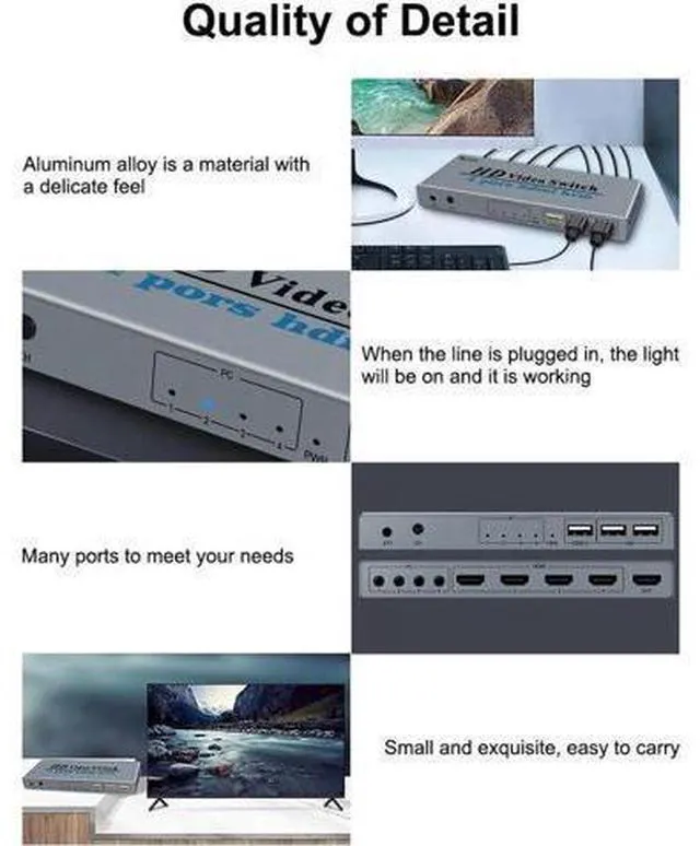 Alt view image 6 of 6 - HDMI Switch 4K USB HDMI KVM Switcher 4 in 1 Out with 3 USB Ports out for Mouse K