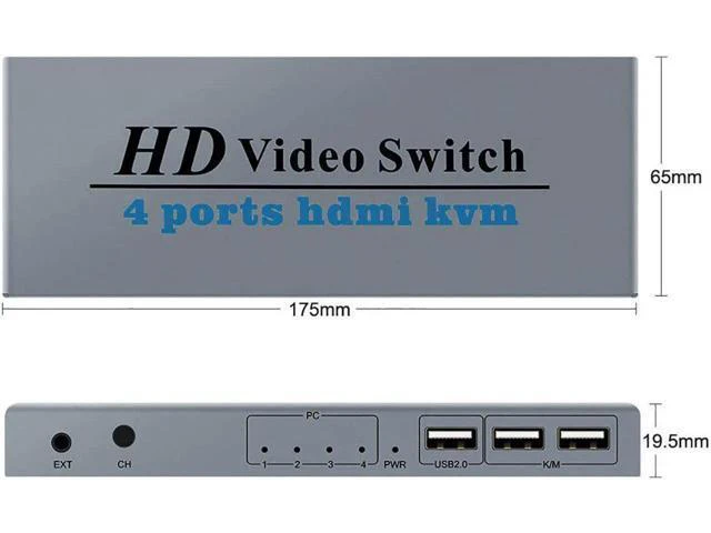 Alt view image 5 of 6 - HDMI Switch 4K USB HDMI KVM Switcher 4 in 1 Out with 3 USB Ports out for Mouse K