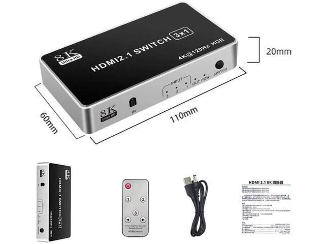 Alt view image 3 of 7 - 3 Ports 8K HDMI Switcher 3 In 1 Out HDMI 2.1 Version 240HZ Ultra-high Refresh Ra