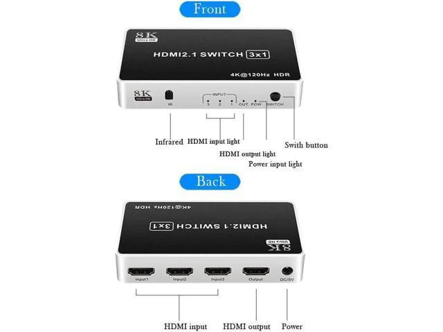 Alt view image 7 of 7 - 3 Ports 8K HDMI Switcher 3 In 1 Out HDMI 2.1 Version 240HZ Ultra-high Refresh Ra