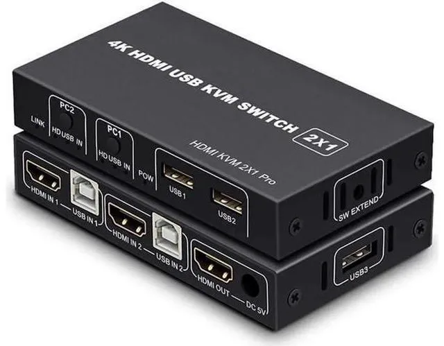 Main image of KVM HDMI USB Switch 2x1, USB Switch 4K HDMI Switcher Box for 2 Computers Share K