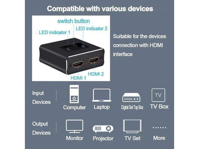 Alt view image 6 of 6 - Switch,HDMI 2.0 Splitter 2 X 1/1 X 2. No External Power Required, Aluminum Alloy