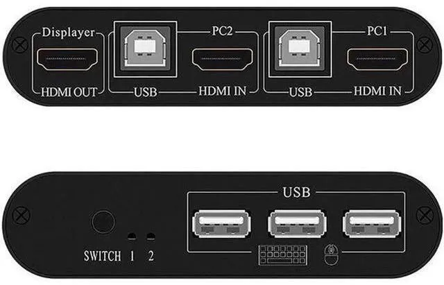 Alt view image 6 of 6 - 4K HDMI KVM Switch 2 In 1 Out 3 USB Port HDMI1.4 KVM Switcher Splitter for Keybo