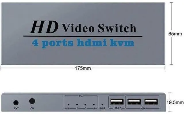 Alt view image 5 of 7 - 4 Ports HDMI KVM Switch 4 IN 1 Out HDMI Switcher Splitter for Sharing Monitor Ke