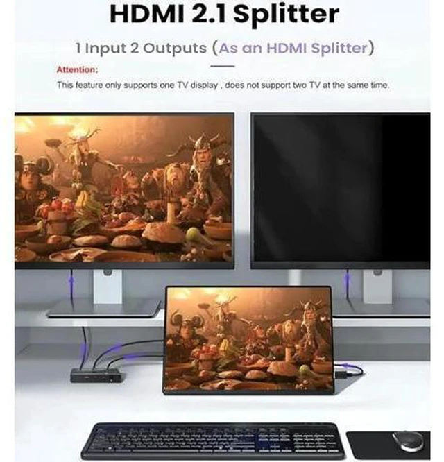 Alt view image 4 of 6 - 8K HDMI Switch 8k60hz 4K@120Hz Switcher 2 in 1 Out Bi-Direction Switch 1080p@240