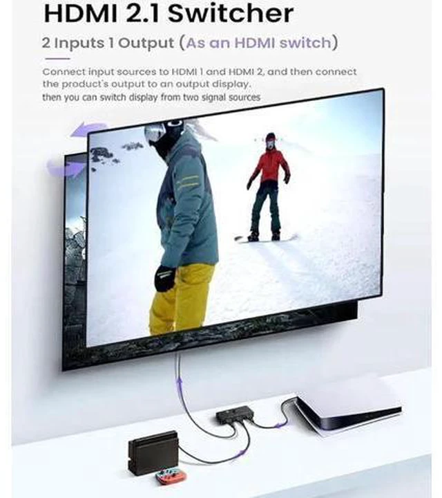 Alt view image 3 of 6 - 8K HDMI Switch 8k60hz 4K@120Hz Switcher 2 in 1 Out Bi-Direction Switch 1080p@240