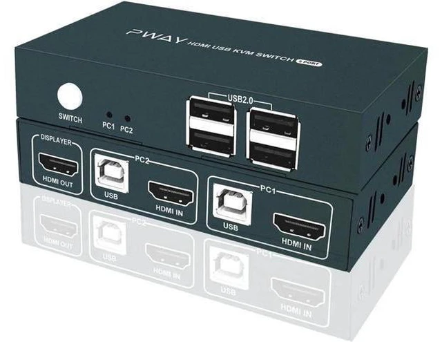 Alt view image 5 of 6 - 2 Computers 4K Kvm Hdmi Switches and Usb 2.0 Switcher 2 in 1 out Switches Displa