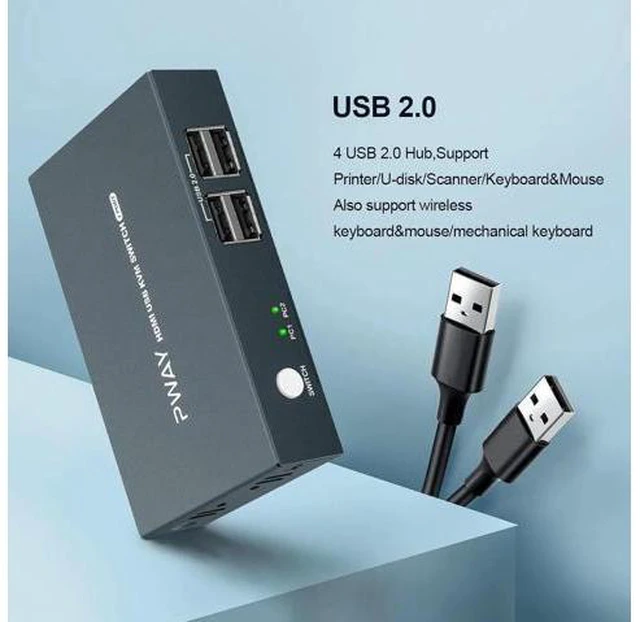 Alt view image 6 of 6 - 2 Computers 4K Kvm Hdmi Switches 2 Monitor and Usb 2.0 Switcher 2 in 1 out Switc