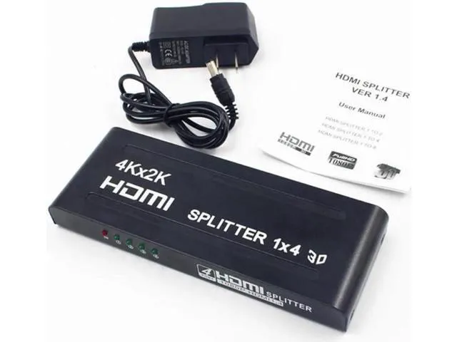 Alt view image 2 of 6 - HDMI Splitter 1X4 1 in 4 out 4 Port 1080P 3D 4KX2K Duplicator Amplifier Switcher