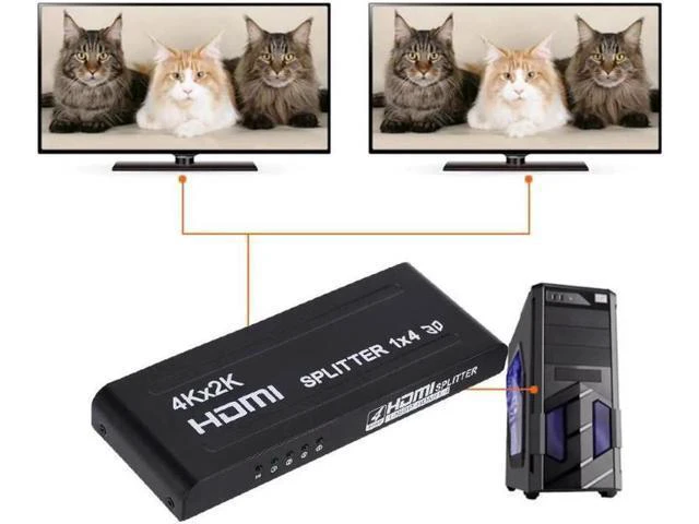 Alt view image 6 of 6 - HDMI Splitter 1X4 1 in 4 out 4 Port 1080P 3D 4KX2K Duplicator Amplifier Switcher