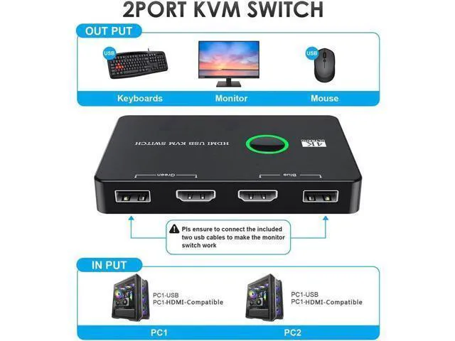 Alt view image 5 of 6 - HDMI-Compatible USB KVM Switch Connector USB 3.0 Switcher 2 PC Sharing 4 Device