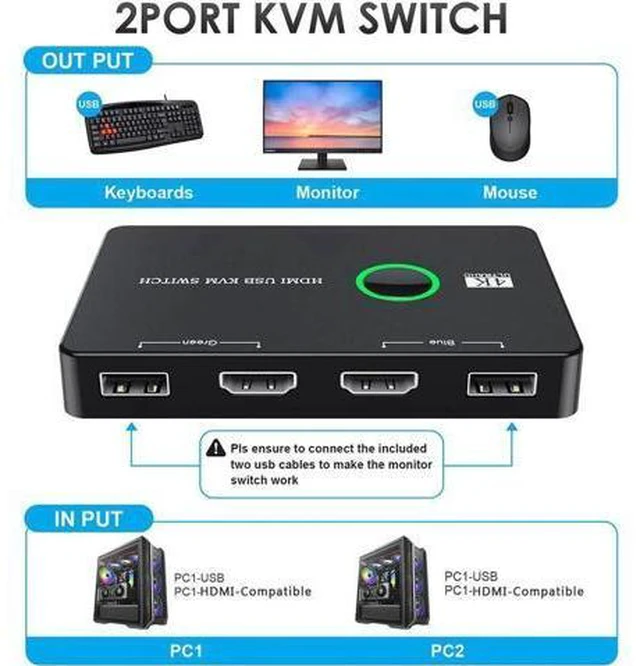 Alt view image 5 of 6 - HDMI-Compatible USB KVM Switch Connector USB 3.0 Switcher 2 PC Sharing 4 Device
