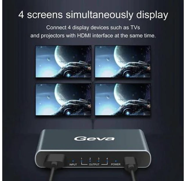 Alt view image 2 of 6 - HDMI-compatible 2.0 Splitter 1 in 4 Out 4K@60Hz HD 1x4 Splitter SST Duplicate/Mi