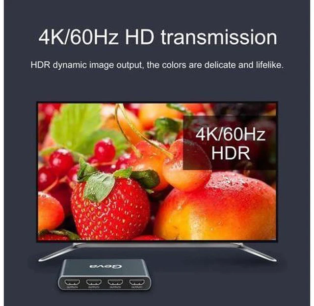 Alt view image 4 of 6 - HDMI-compatible 2.0 Splitter 1 in 4 Out 4K@60Hz HD 1x4 Splitter SST Duplicate/Mi